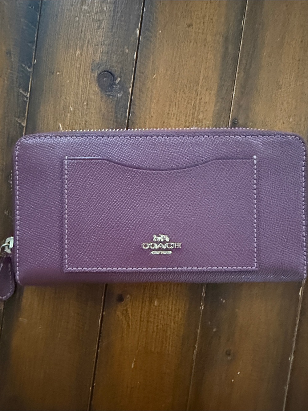 Coach Plum Saffiano Zip Wallet with Gold Logo